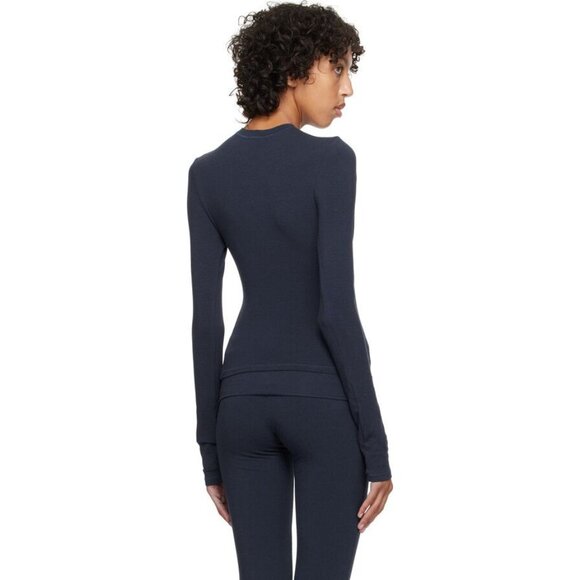 Skims Cotton Jersey Long Sleeve Navy Blue Fitted T-Shirt Women's Medium M - Picture 3 of 8